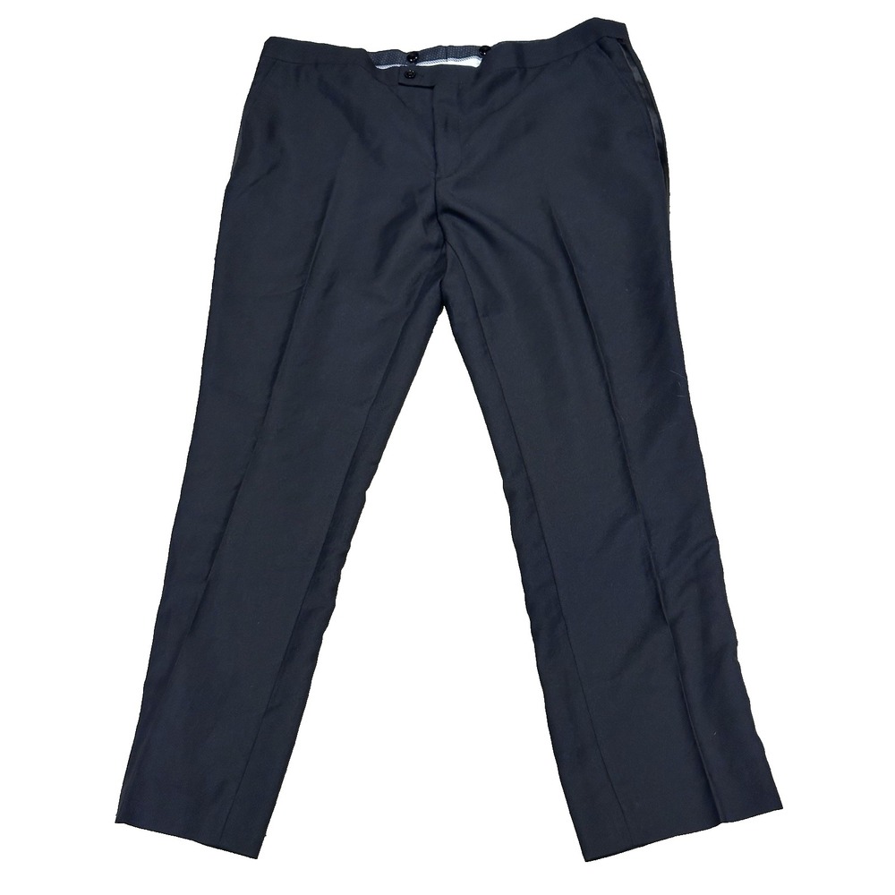 The Savile Row Mens Haig Dress Pants Black Business Slacks Flex Waistband 42x32